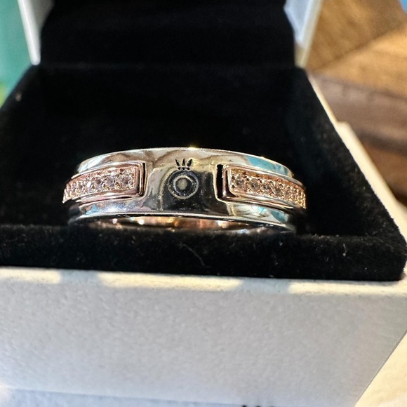Genuine Pandora Rose Gold Signature Two-Tone Logo Pave Ring 182773C 58 (9) - Picture 3 of 11